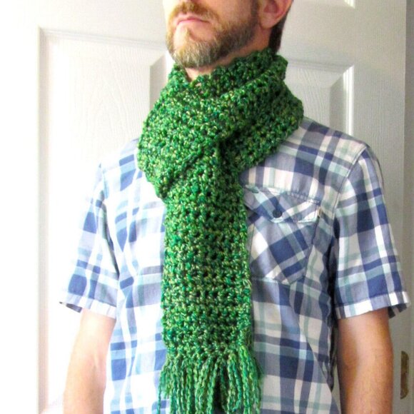 Green Scarf 67x7 Retro Chunky Handmade Crochet Hand Knit Christmas Gift NWT - Picture 6 of 9